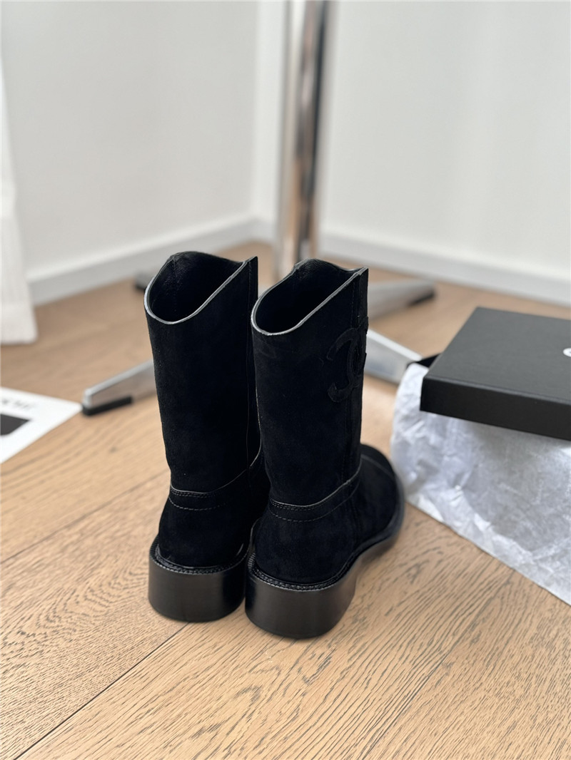Ch**el logo black suede ankle boots women