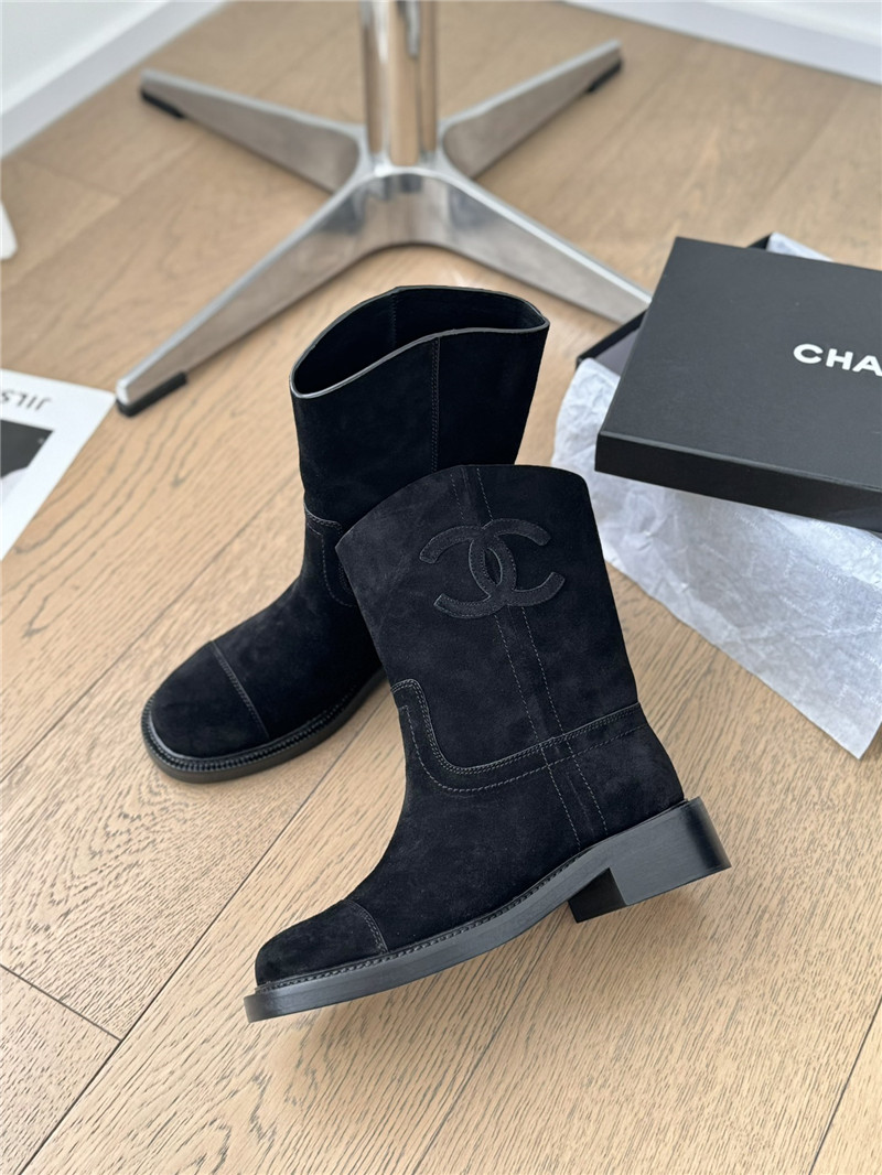 Ch**el logo black suede ankle boots women