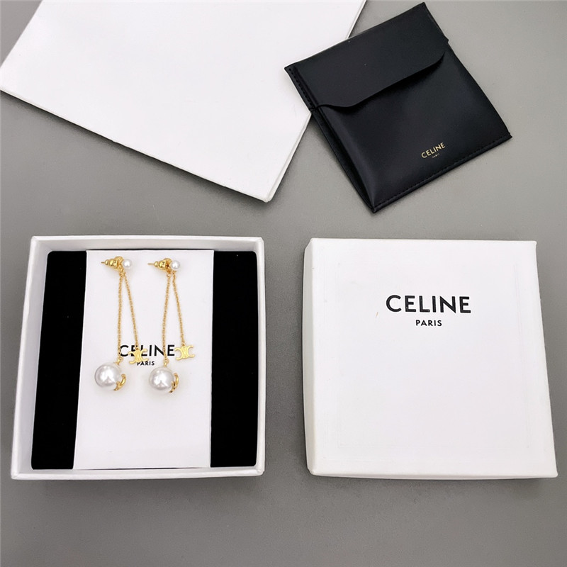 Ce1i*e double chain arc de triomphe hanging bead earrings