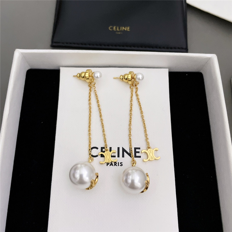 Ce1i*e double chain arc de triomphe hanging bead earrings