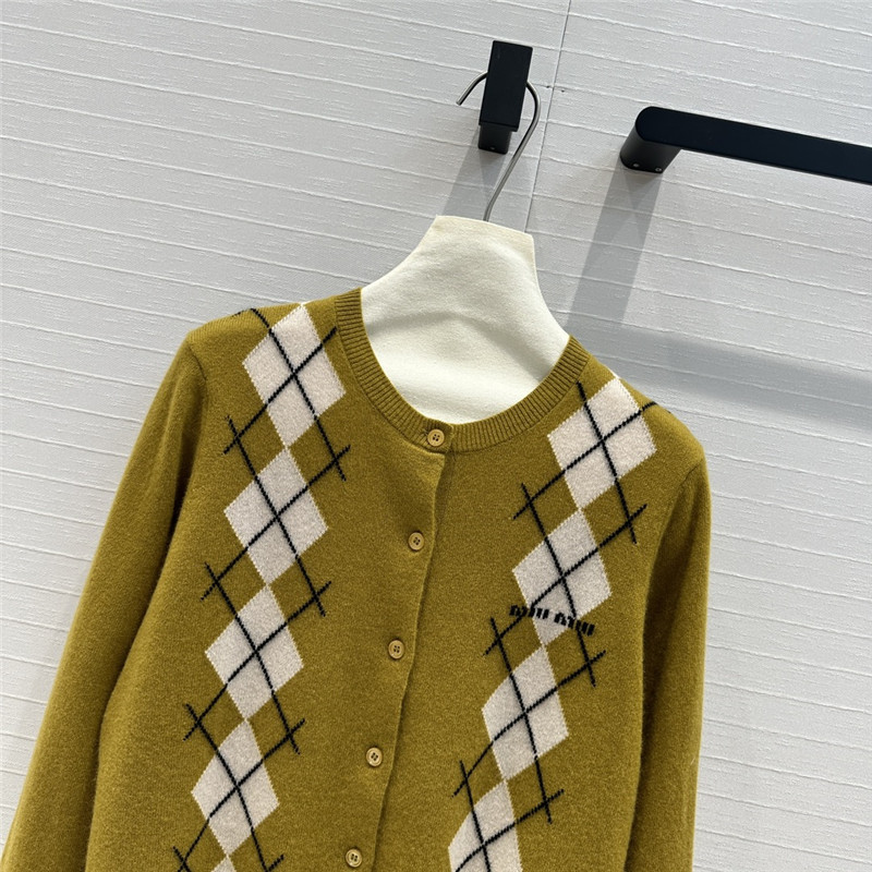 Miu Miu Argyle Long Sleeve Cashmere Cardigan