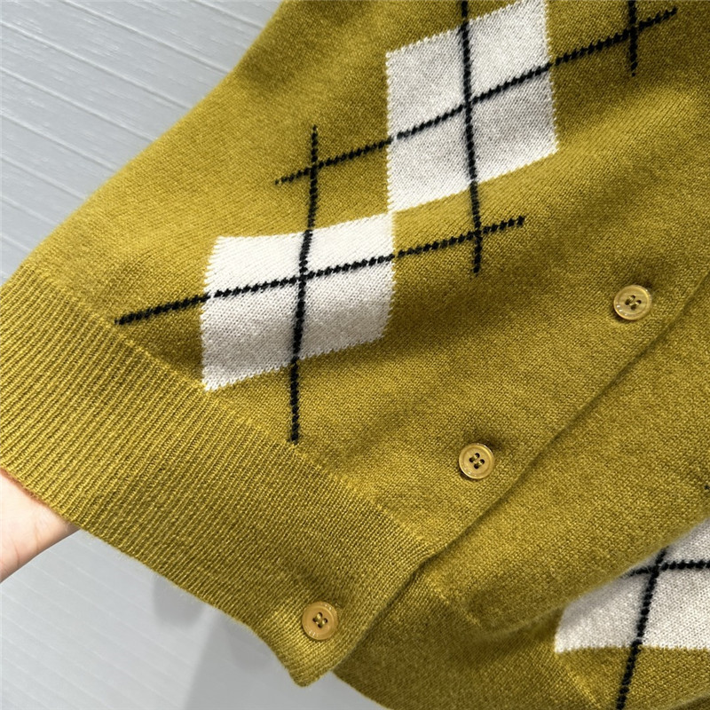 Miu Miu Argyle Long Sleeve Cashmere Cardigan