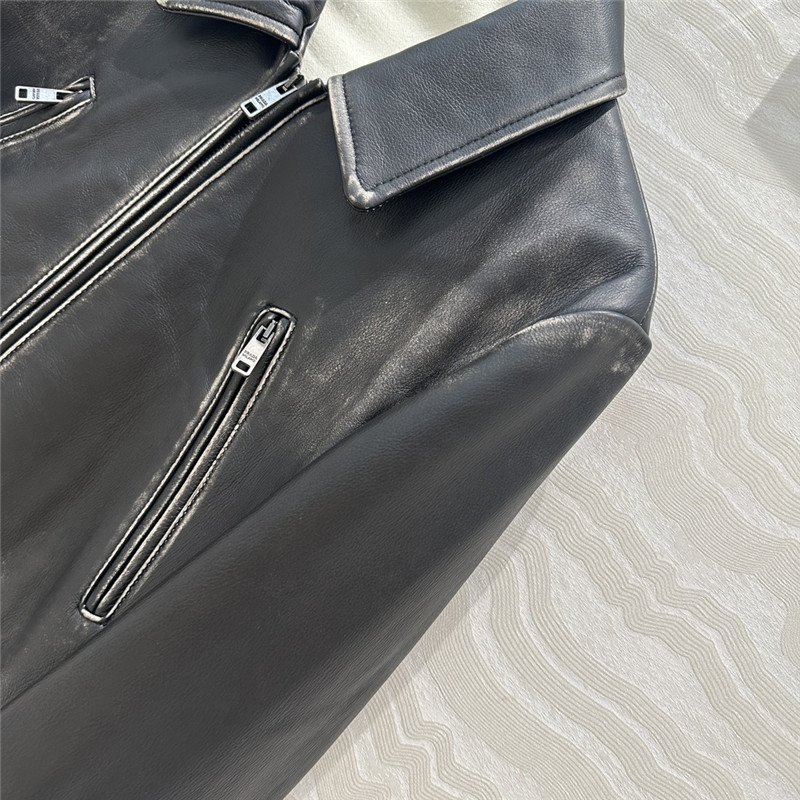 Pra*a distressed leather jacket replica designer clothes