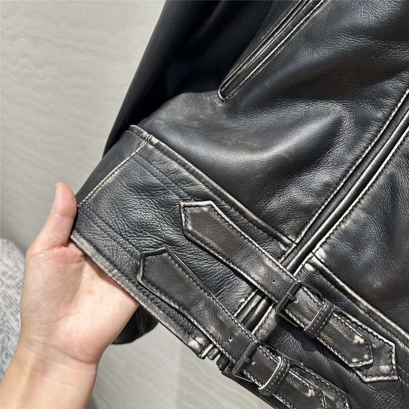 Pra*a distressed leather jacket replica designer clothes