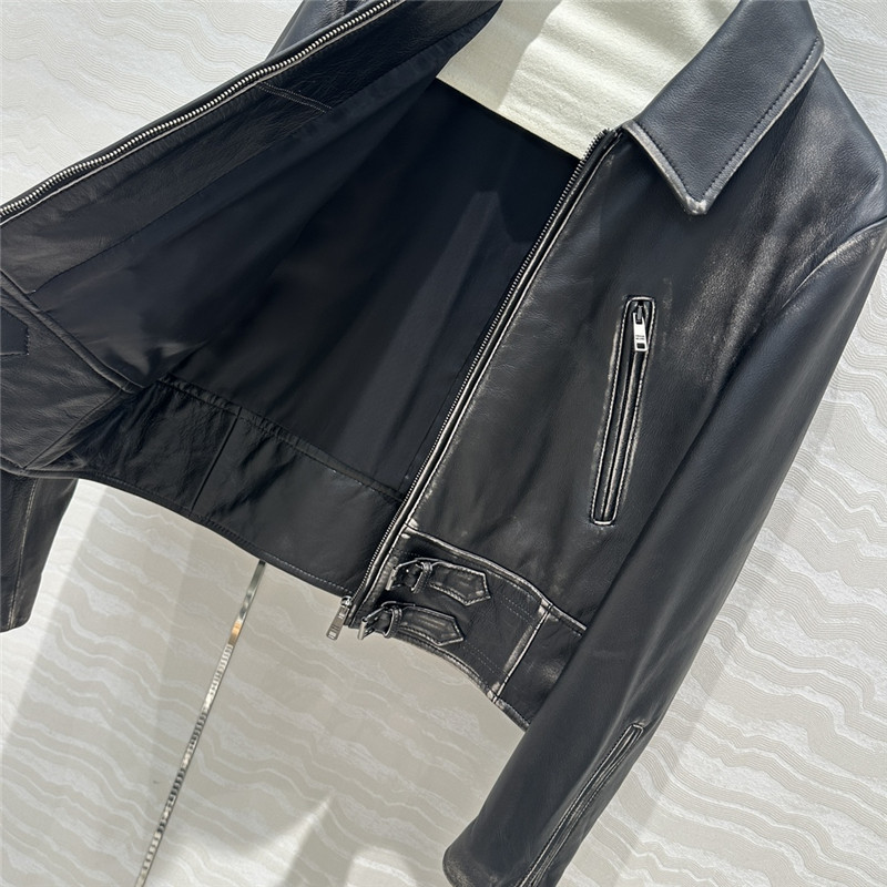 Pra*a distressed leather jacket replica designer clothes