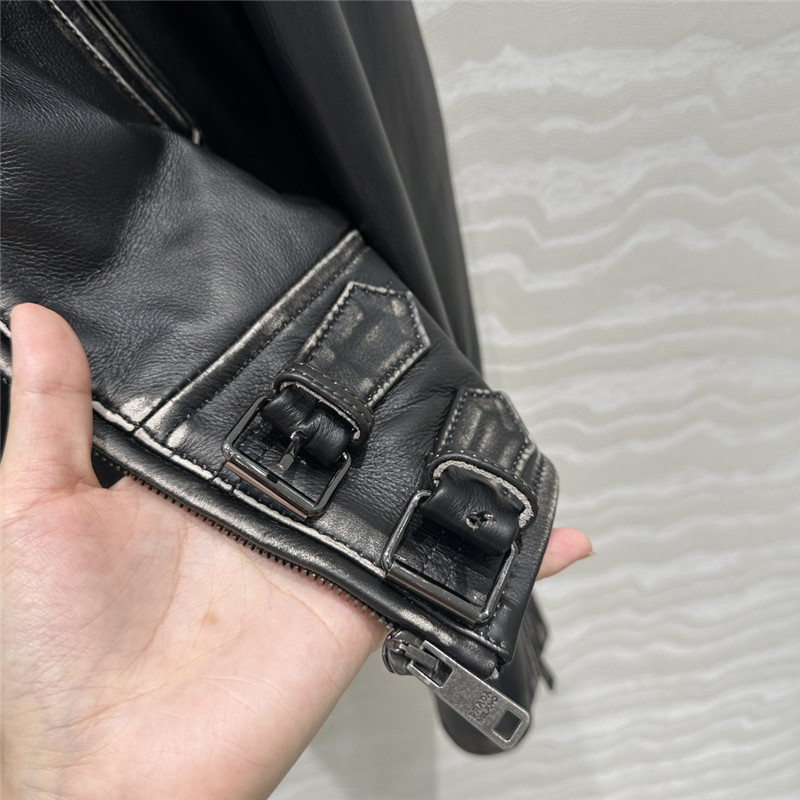 Pra*a distressed leather jacket replica designer clothes