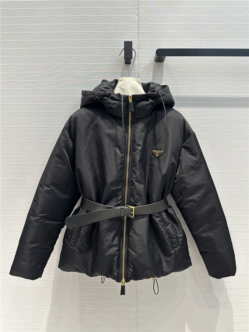 Pra*a recycled nylon series hooded down jacket replica clothes
