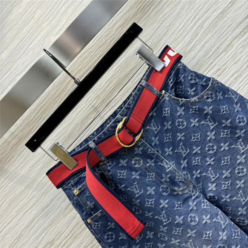l0vis Vvtt0n lv jacquard denim wide-leg pants replica clothes