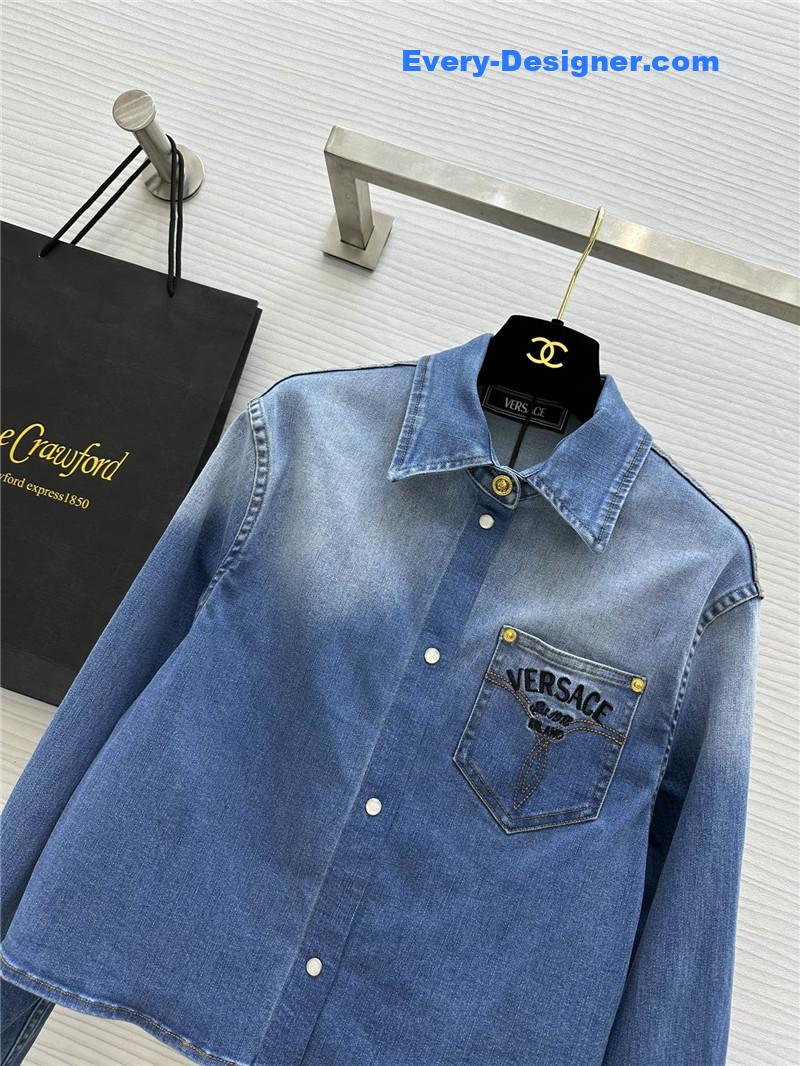 Versace embroidered letter logo denim shirt replicas clothes