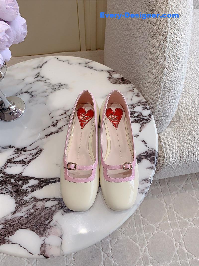 roger u1u1er viv’ podium ballerinas in patent white and pink