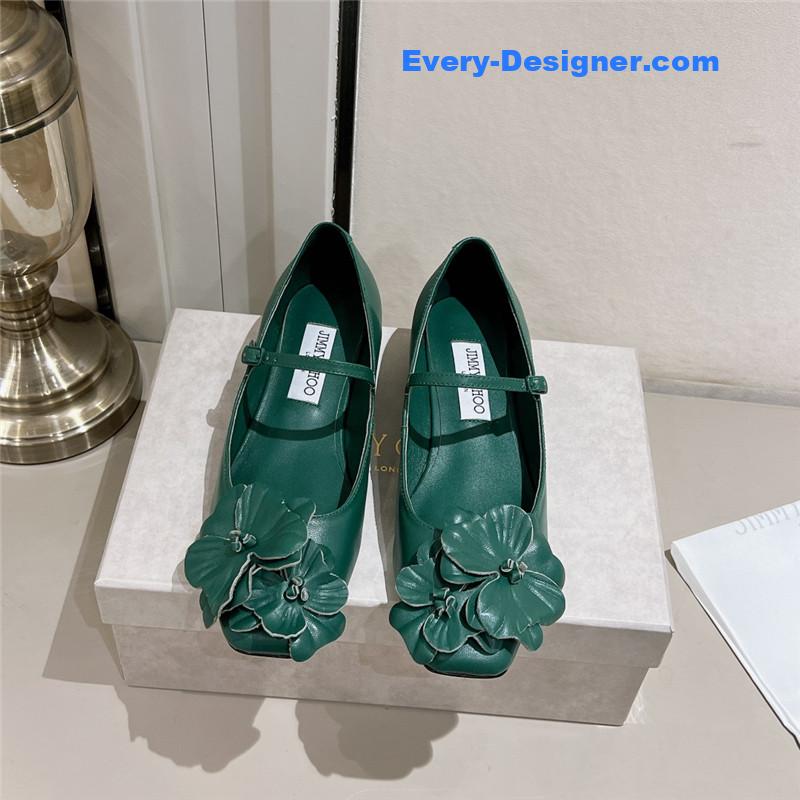 J1m*y Ch00 green/flowers nappa leather flats