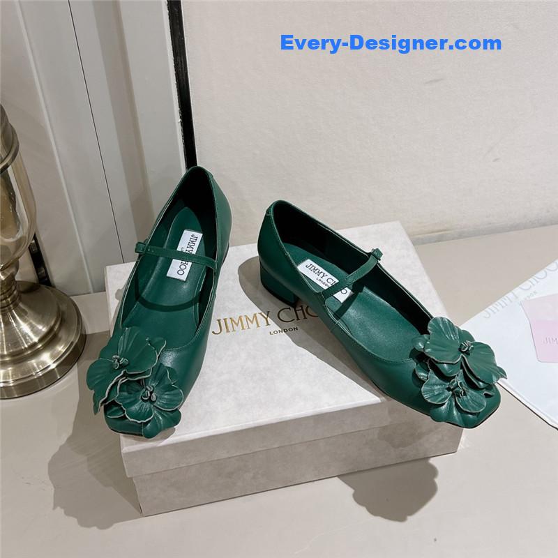 J1m*y Ch00 green/flowers nappa leather flats