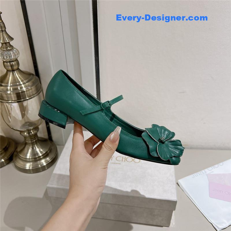 J1m*y Ch00 green/flowers nappa leather flats