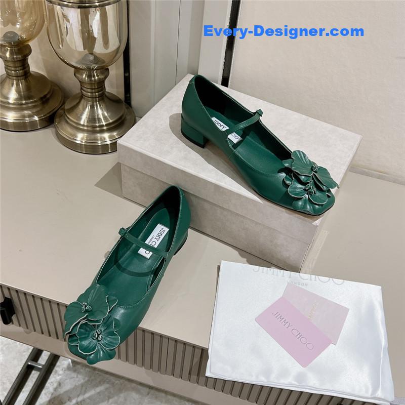 J1m*y Ch00 green/flowers nappa leather flats
