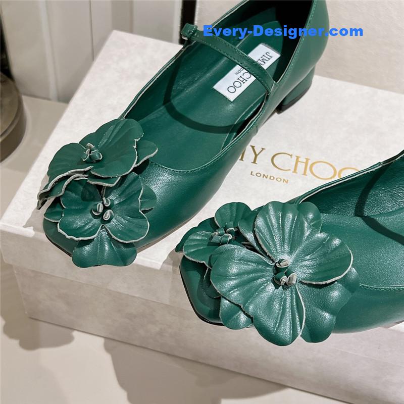 J1m*y Ch00 green/flowers nappa leather flats
