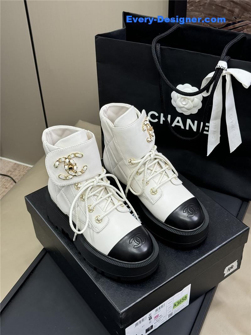 Ch**el combat ankle boots in white
