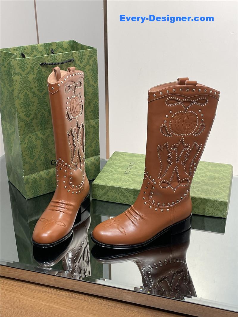 Gvc*1 gg embroidered studded keen high boots in brown
