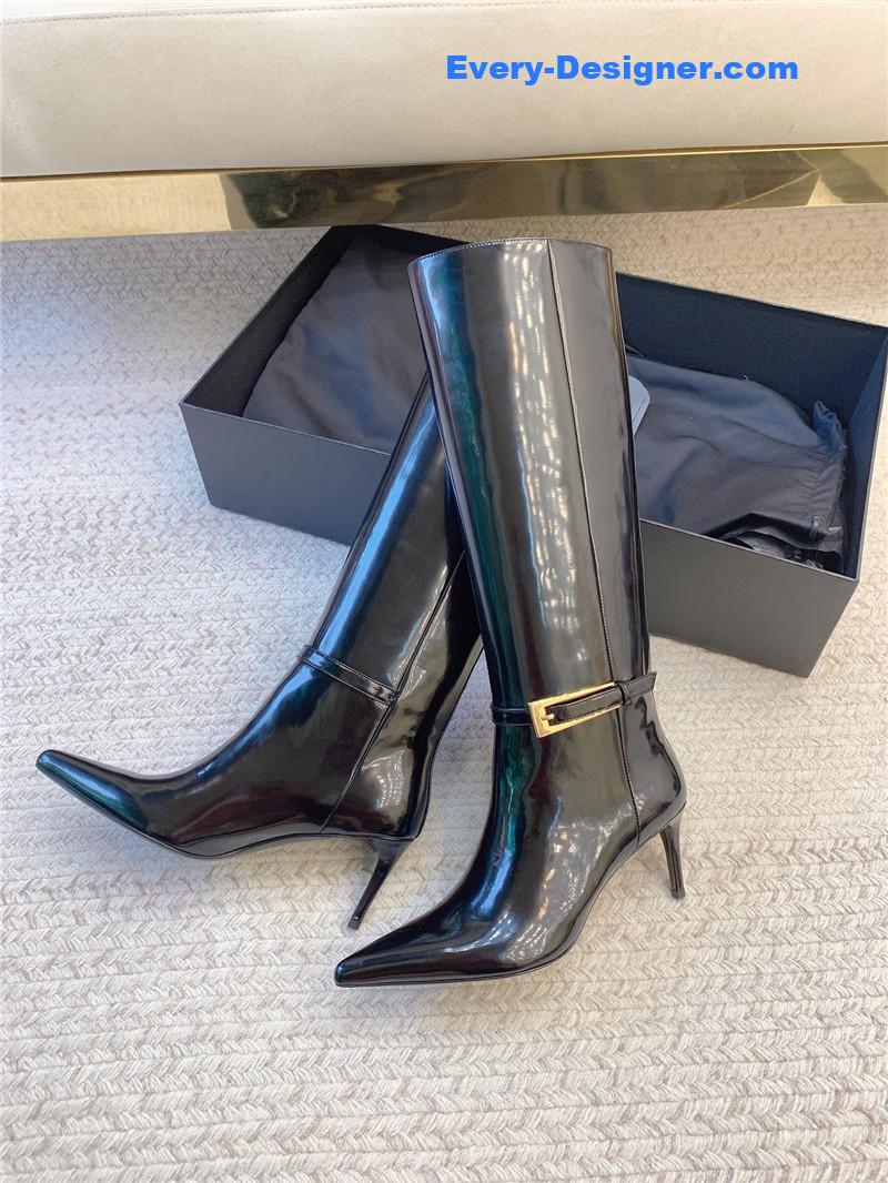 Sa1nt Lau*nt lee glazed leather knee-high boots