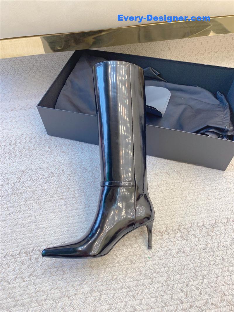 Sa1nt Lau*nt lee glazed leather knee-high boots