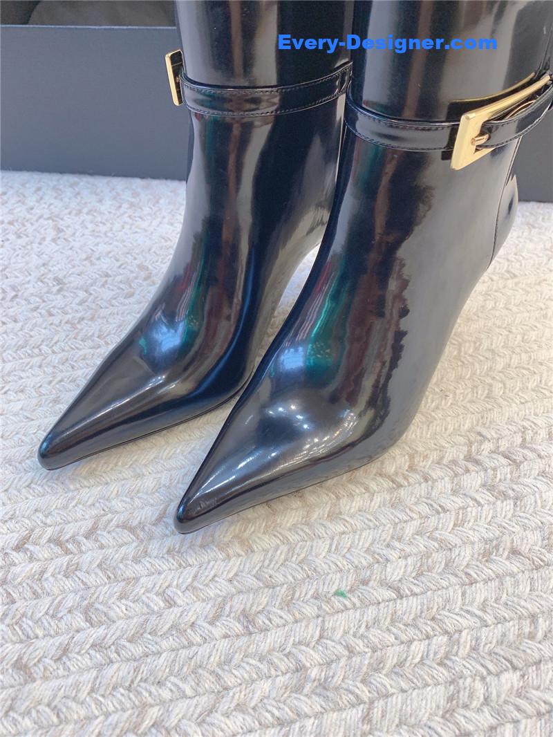 Sa1nt Lau*nt lee glazed leather knee-high boots