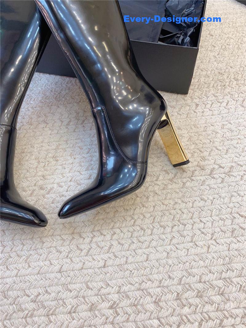 Sa1nt Lau*nt auteuil 105 glazed leather knee-high boots