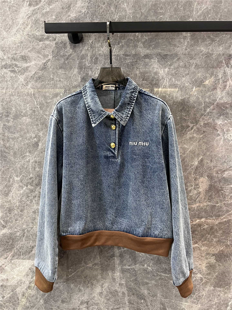 M1um1u letter denim sweatshirt replicas clothes