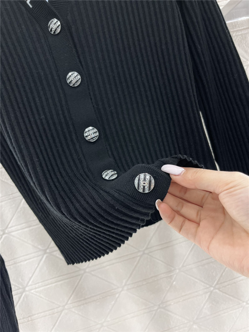 Ch**el logo-intarsia ribbed polo cardigan black