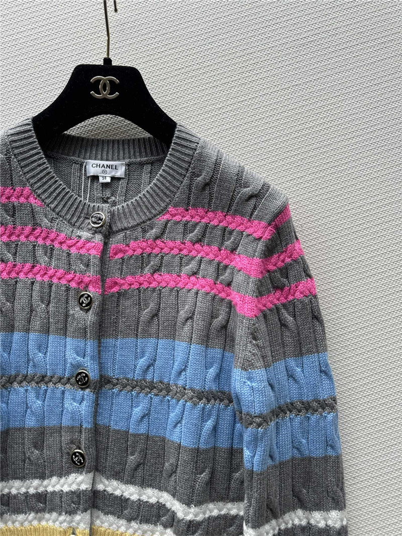 Ch**el multicolor striped cable cardigan grey