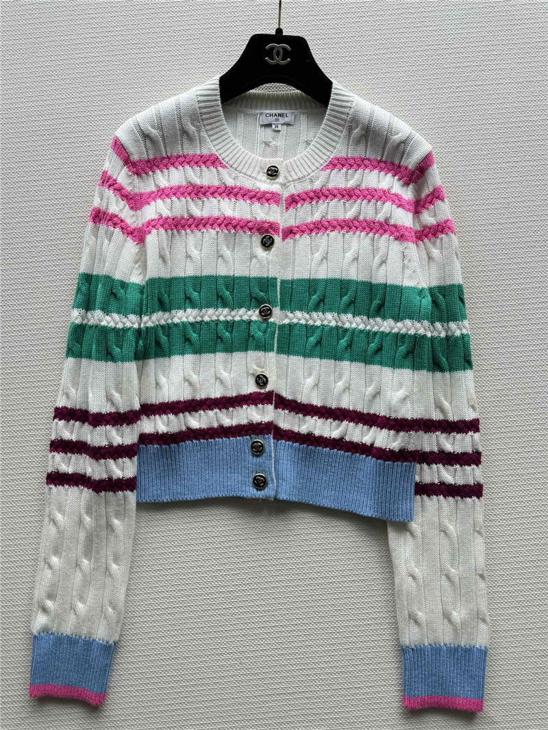 Ch**el multicolor striped cable cardigan white