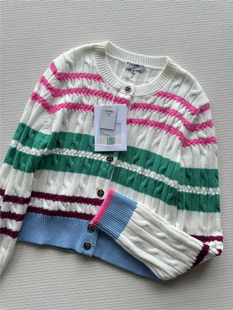 Ch**el multicolor striped cable cardigan white