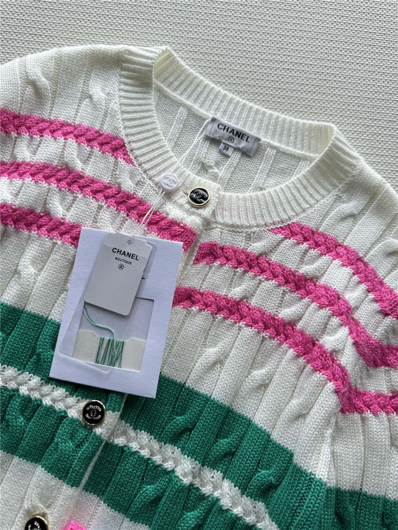 Ch**el multicolor striped cable cardigan white