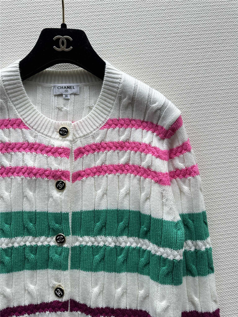 Ch**el multicolor striped cable cardigan white