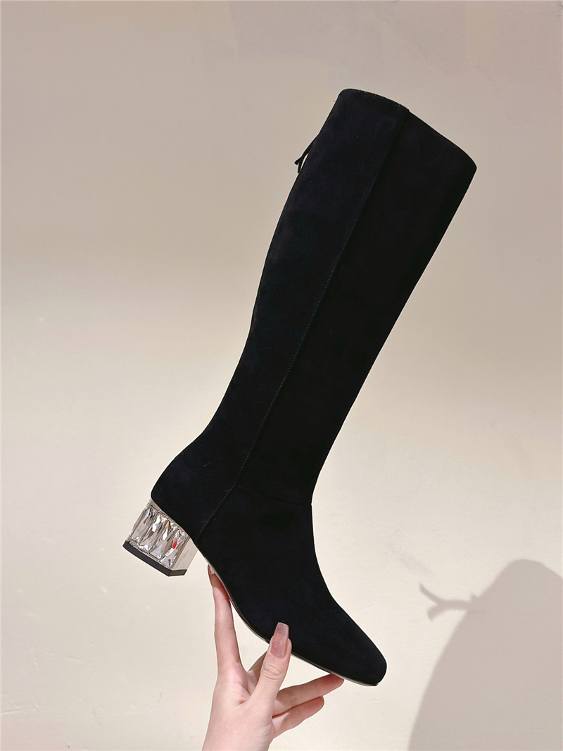Miu Miu Black Suede Leather Knee-High Boots