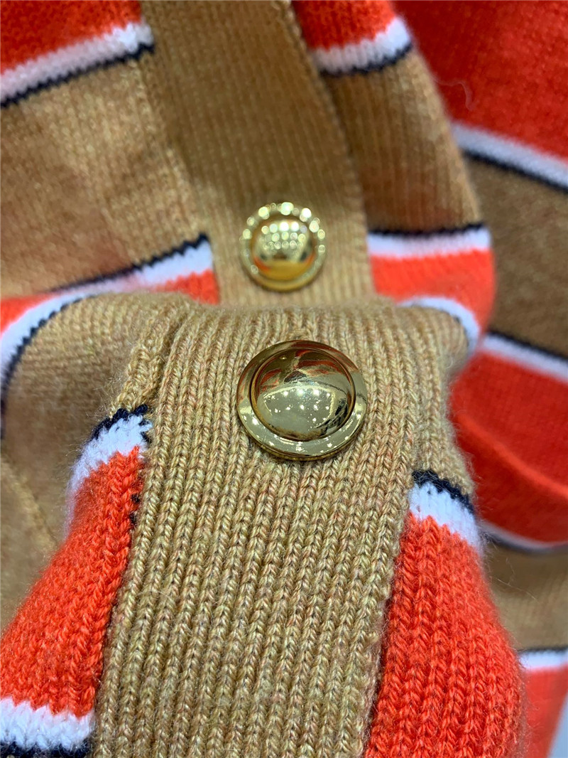 Miu Miu V-neck Striped Cardigan Beige/Orange