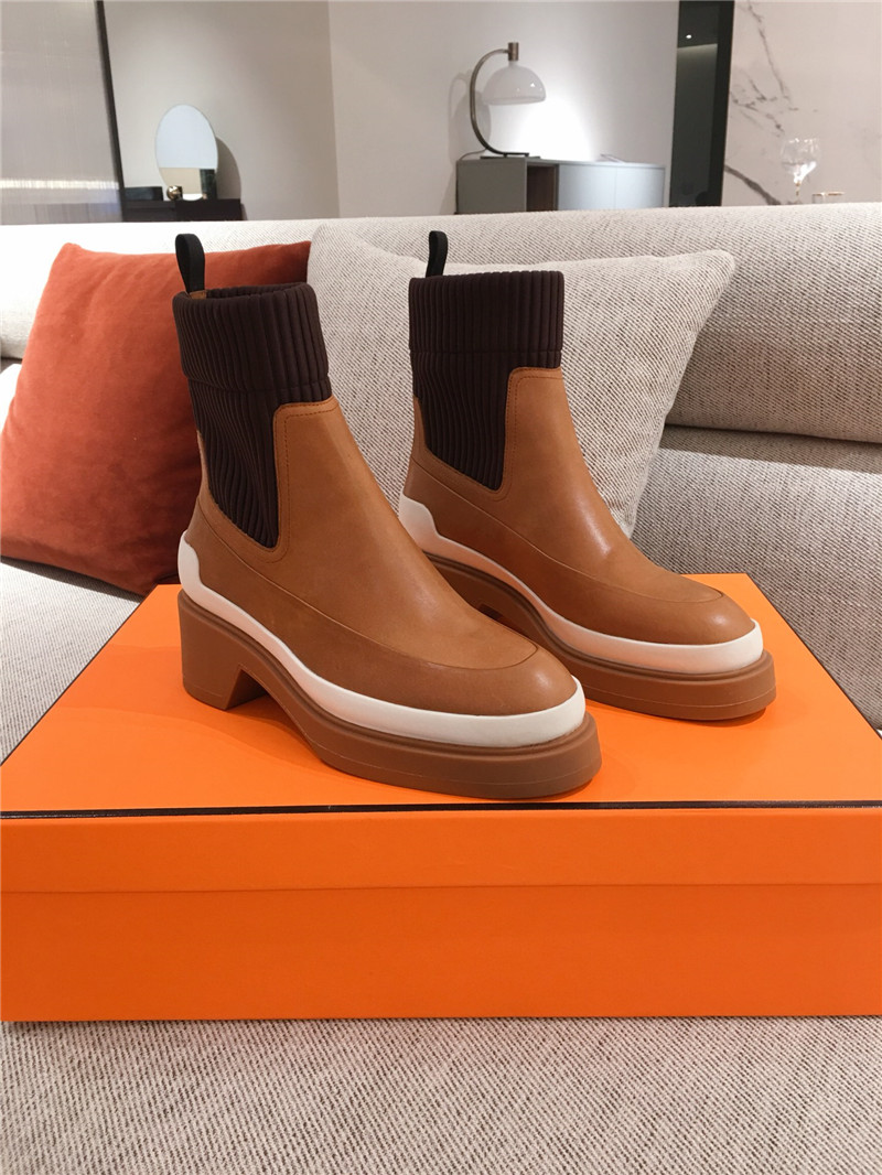 H**me5 brown calfskin platform ankle boots