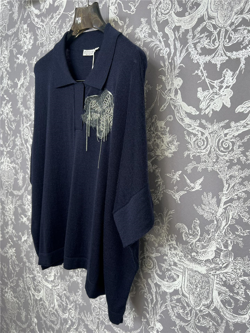 BC Beaded Oversized Wool Polo Shirt Black