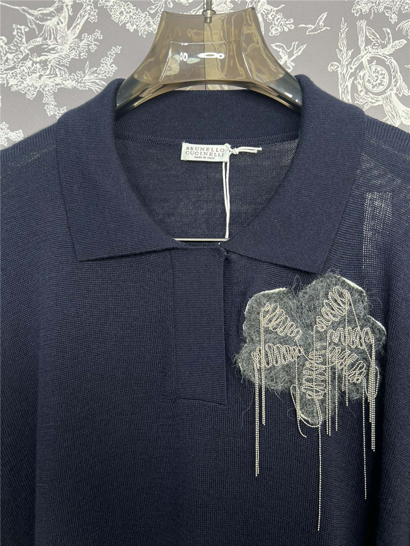 BC Beaded Oversized Wool Polo Shirt Black
