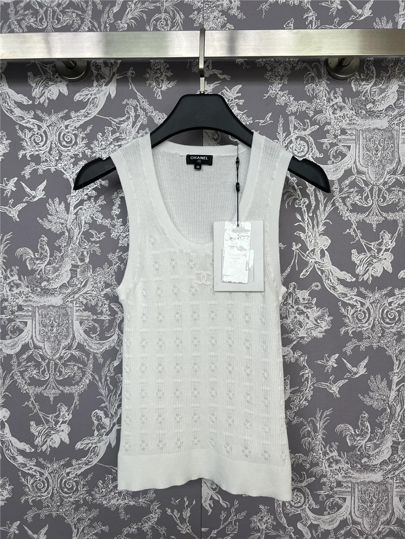 Ch**el jacquard crochet knitted vest in white
