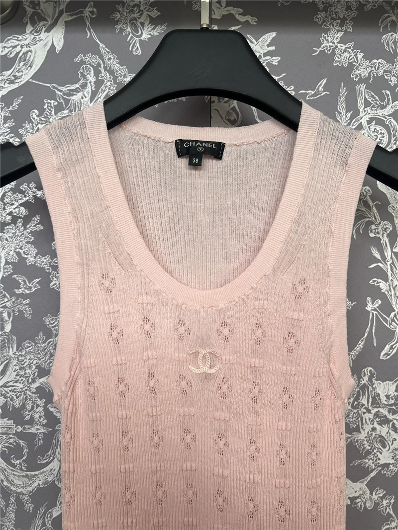 Ch**el jacquard crochet knitted vest in pink