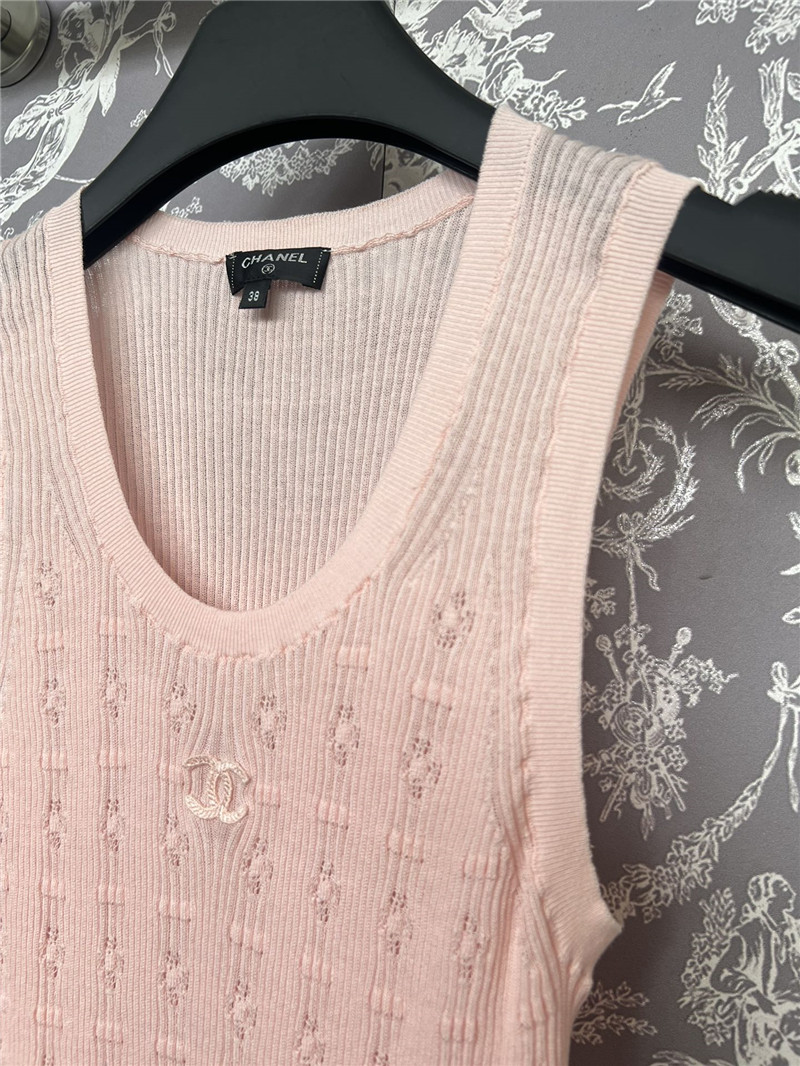 Ch**el jacquard crochet knitted vest in pink
