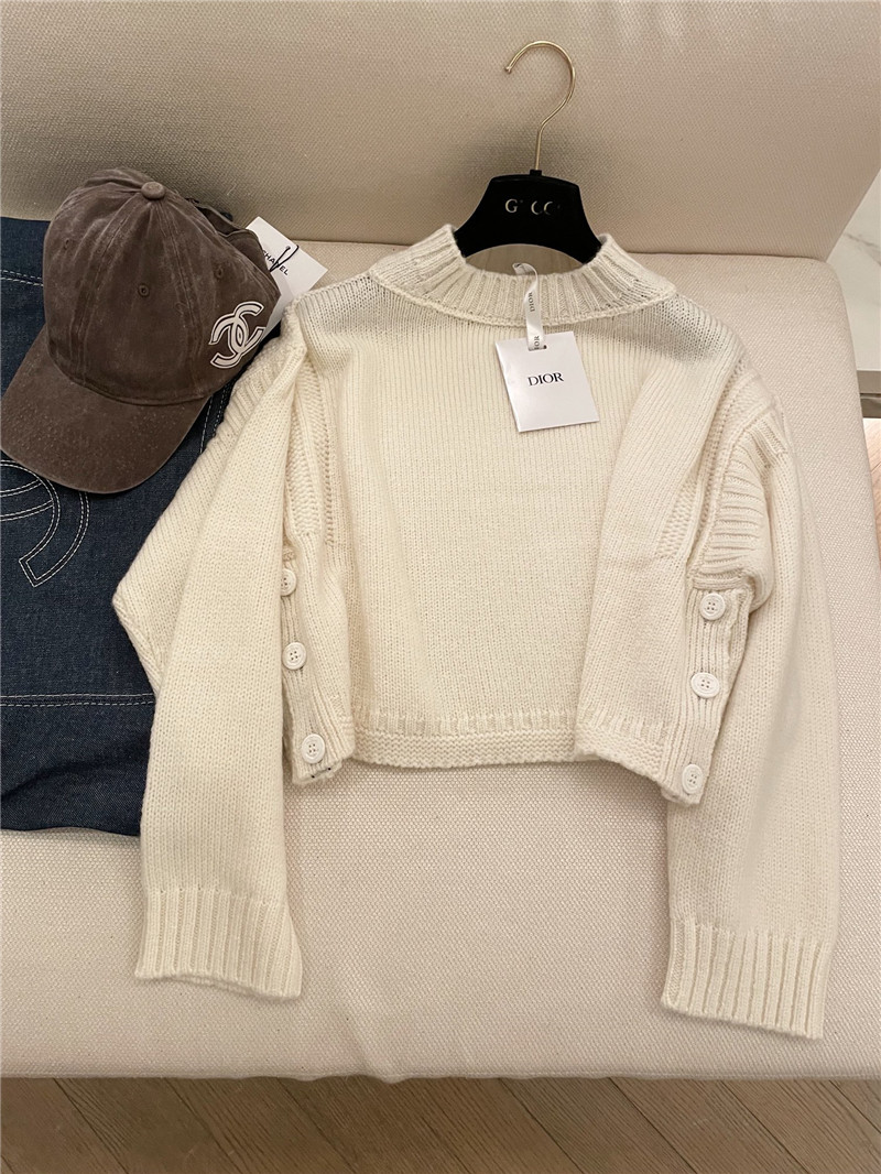 D10r crop openwork knit sweater in ivory