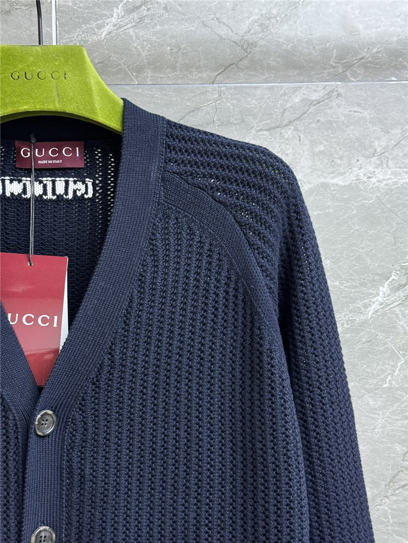 Gvc*1 ajour cotton knit cardigan with web navy