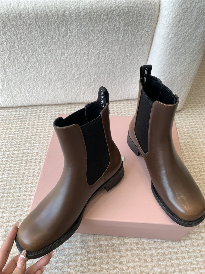 Miu Miu Brown Flat Chelsea Boots