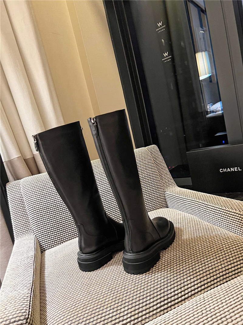 Ch**el women’s black calfskin knee-high boots