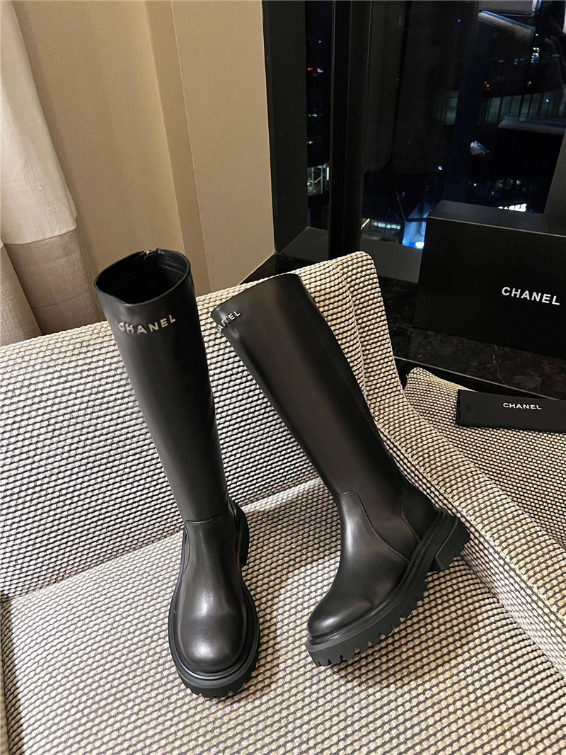 Ch**el women’s black calfskin knee-high boots