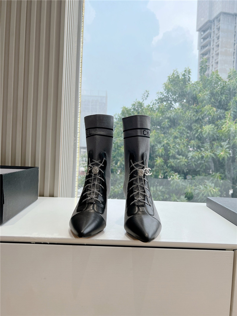 Ch**el gray knit lace-up ankle boots