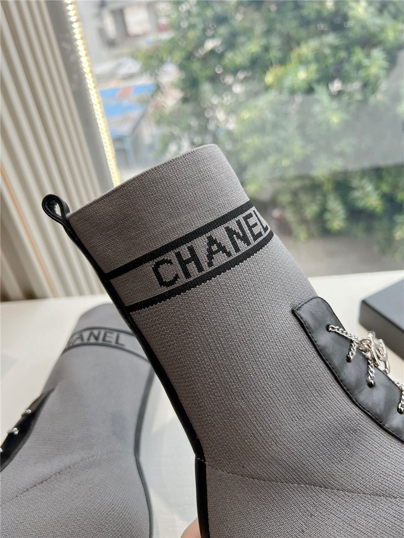 Ch**el gray knit lace-up ankle boots