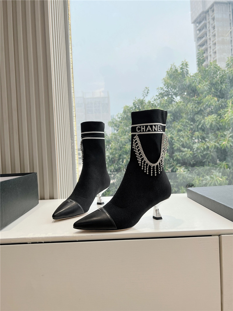 Ch**el pointed toe stretch knit ankle boots