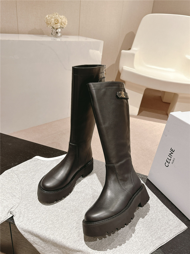 Ce1i*e calfskin side-buckle chunky knee-high boots