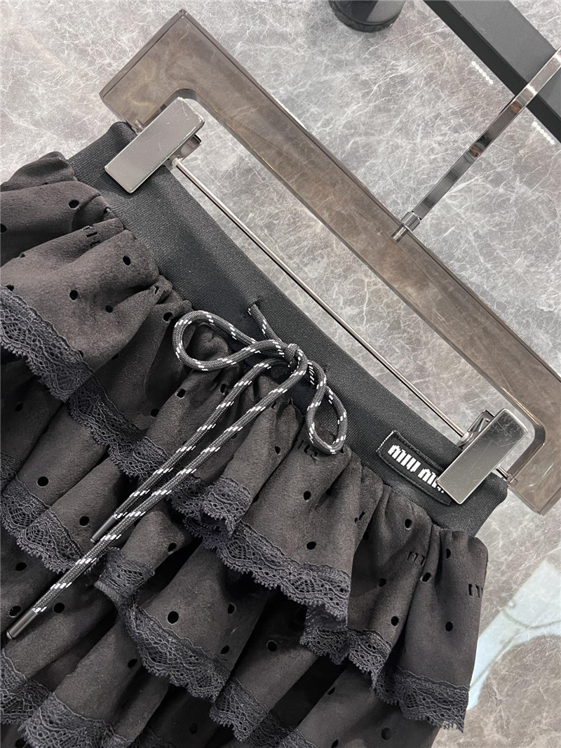 Miu Miu Black Lace-Trimmed Layered Mini Skirt